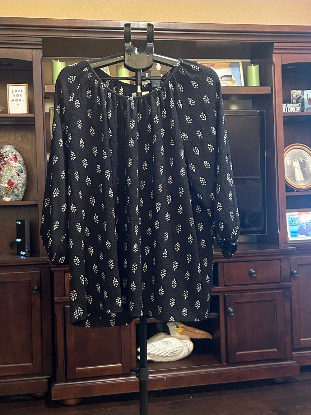 croft & barrow Black Floral-Print Peasant Blouse